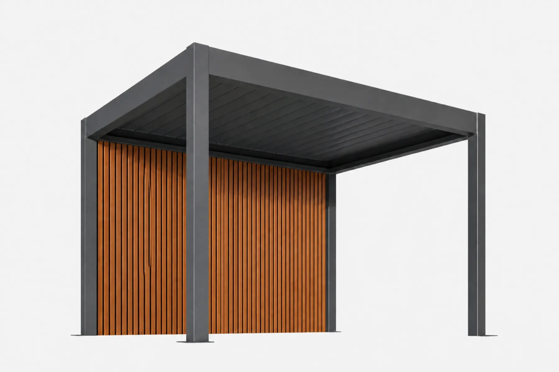 Aluminium-Dekowand mit senkrechten Lamellen in Holzoptik – Produktbeispiel