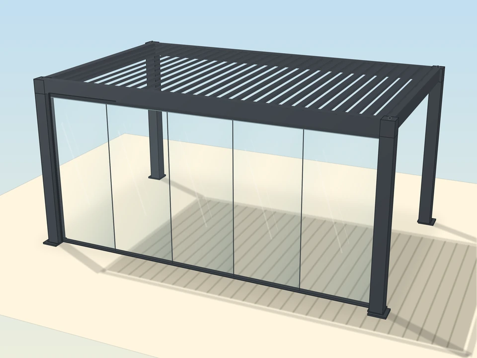 Festverglasung, 5-m-Variante der Elite-Pergola, 5 Glasscheiben