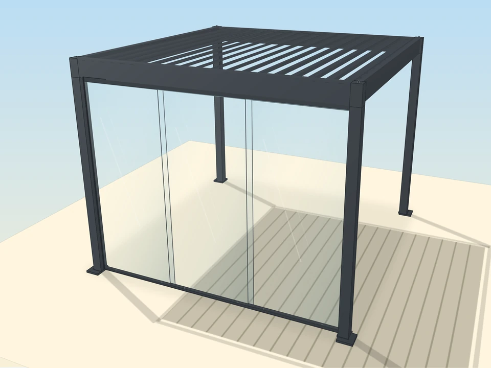 Glasschiebewand, 3-m-Variante der Elite-Pergola, 3 Glasscheiben