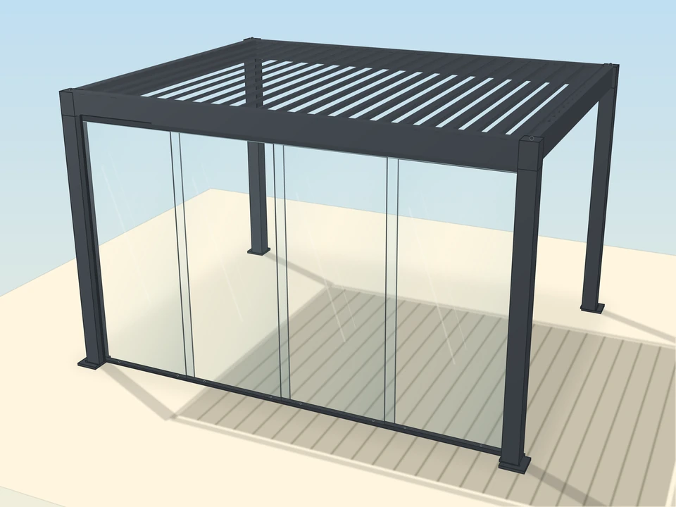 Glasschiebewand, 4-m-Variante der Elite-Pergola, 4 Glasscheiben