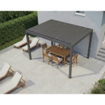 Pergola aus erhöhter Ansicht mit Gartenmöbeln