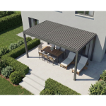 Pergola mit Lamellendach über Lounge und Esstisch