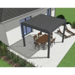 Pergola mit schwarzem Rahmen und Terrassenmöbeln