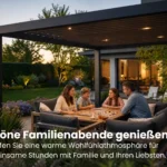 Familienabend unter Pergola mit Text