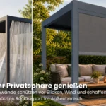 Pergola mit Sichtschutz-Verdeckung und Text