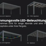 Pergola mit LED-Beleuchtung und Text