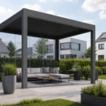 Pergola mit Glaswand im Neubaugebiet, zweite Ansicht