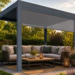 Pergola im Garten mit Couch