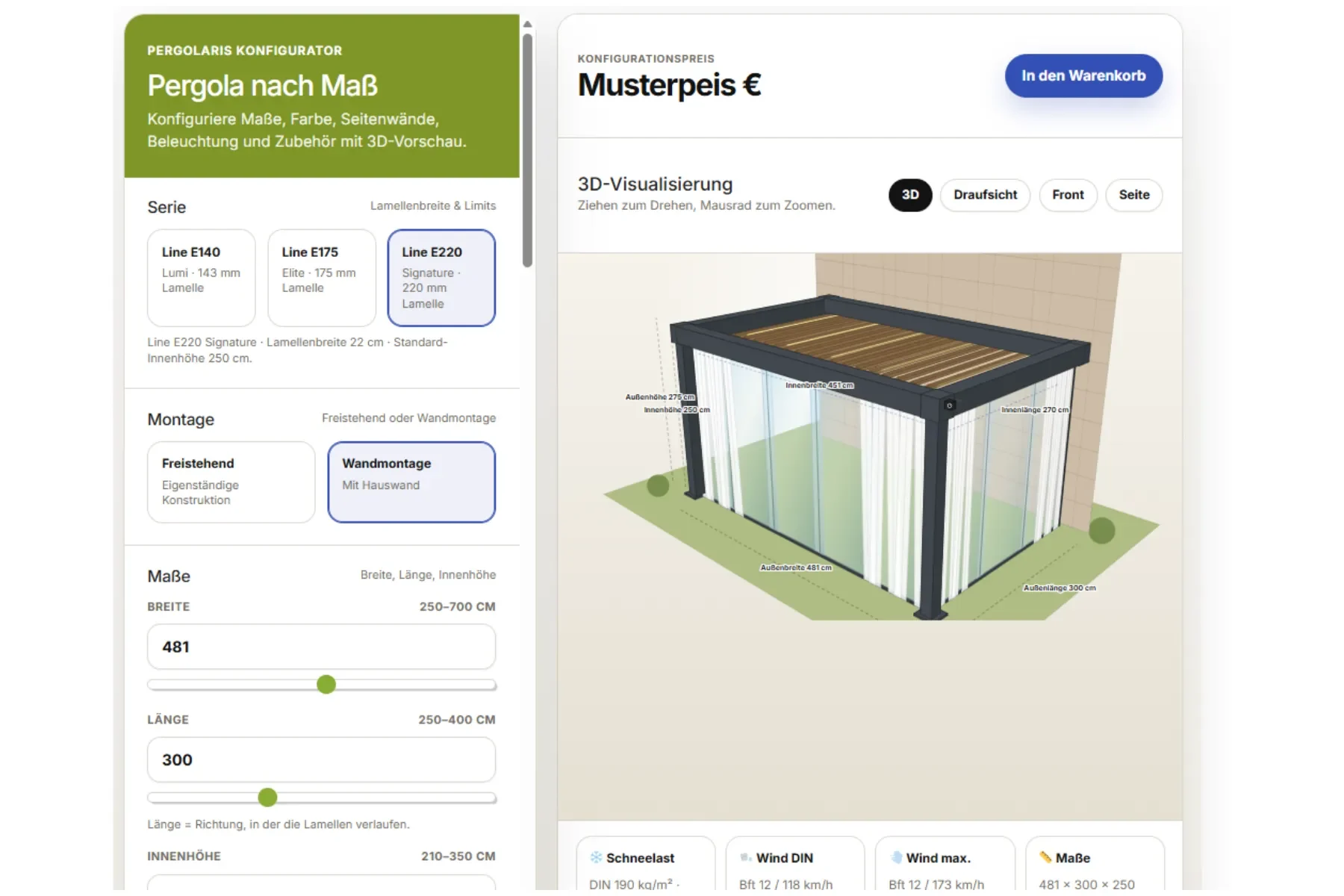 3D-Konfigurator für Pergolaris Maßanfertigung