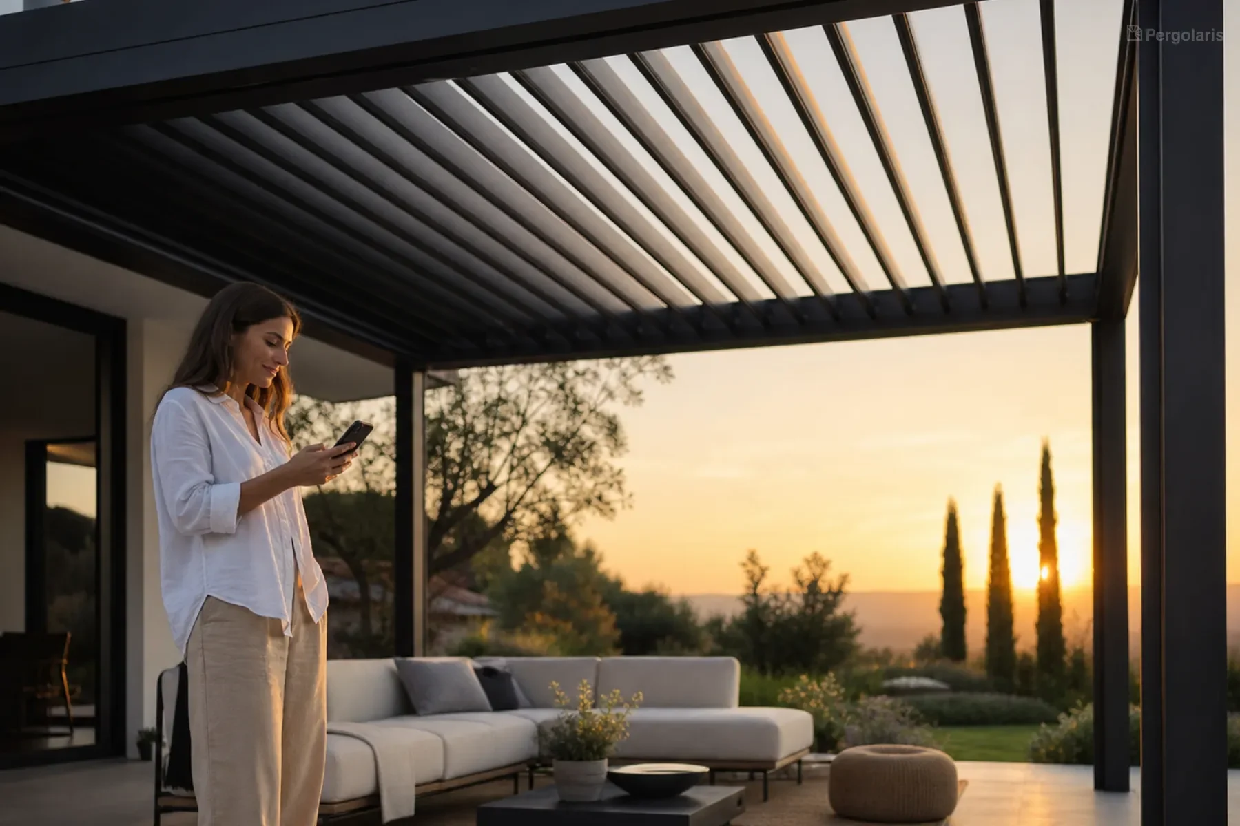 Pergola mit Fernbedienung und Smart-Home-Steuerung