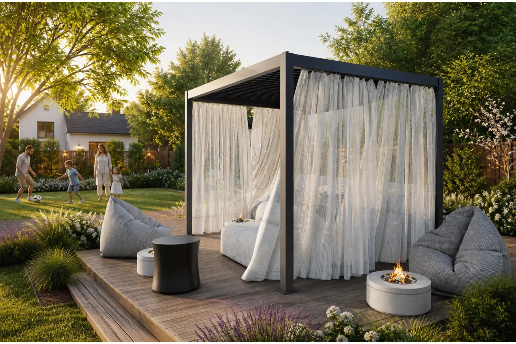 Pergola mit Gardinenvorhängen Variante 2